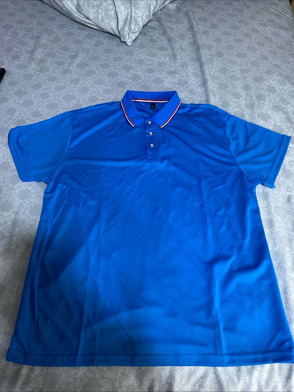 Men's Performance Polo Shirt in Bright Blue with Contrast Collar
